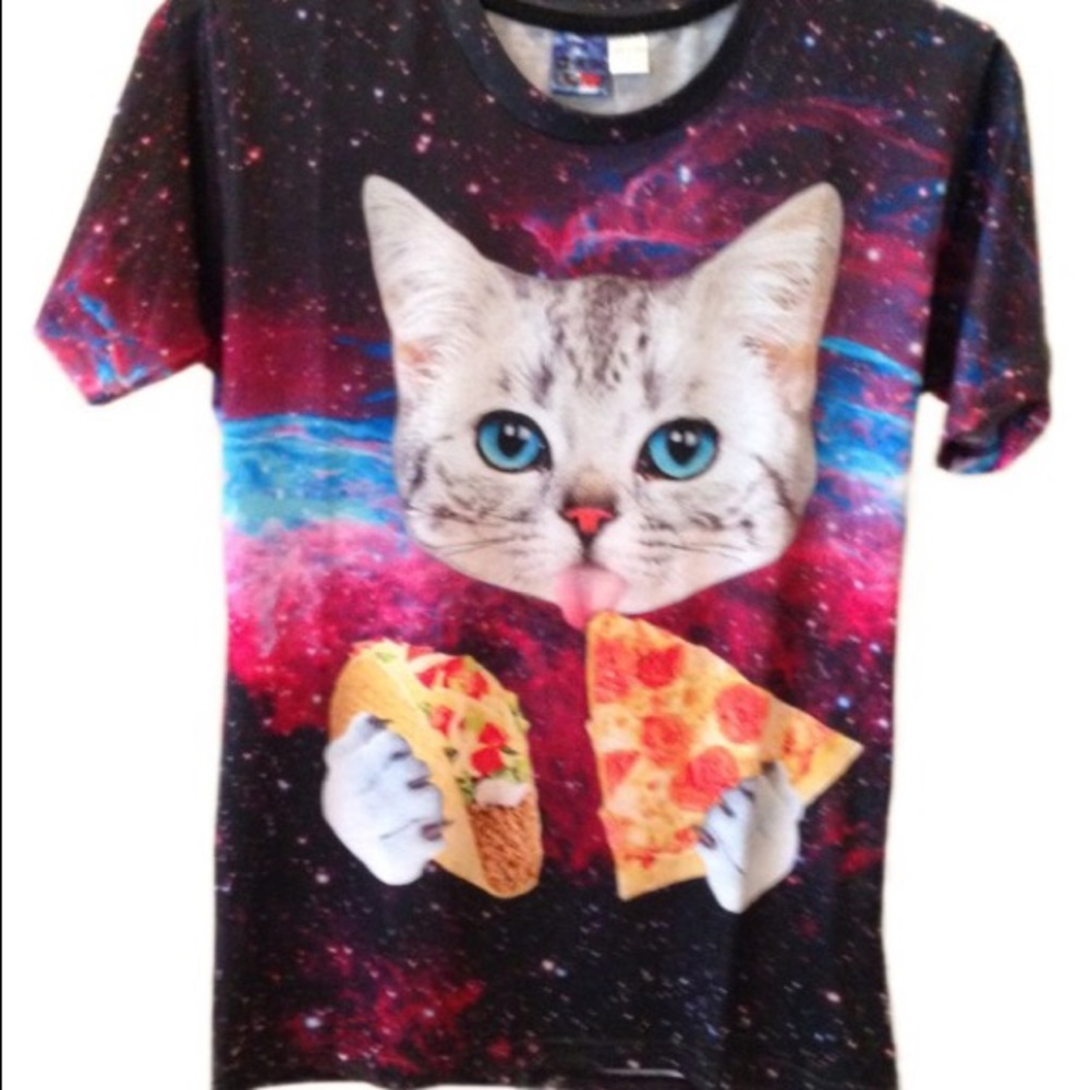 COSMIC T-shirt kitty pizza taco ladies size L